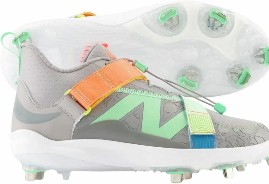 New Balance FuelCell Lindor V2 Metal Baseball Cleats for Men & Women - Team Away Grey/Neon Dragonfly/Electric Jade - Size 10.5 US Men