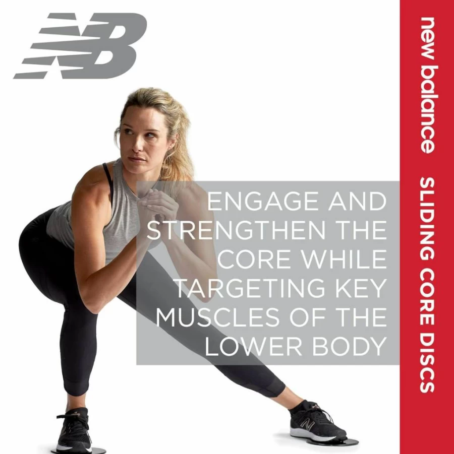 New Balance Core Sliders - Dual-Sided Ab Exercise Discs for Carpet & Hardwood Floors - Home Workout Equipment for Men & Women - Black/Grey Fitness Sliders