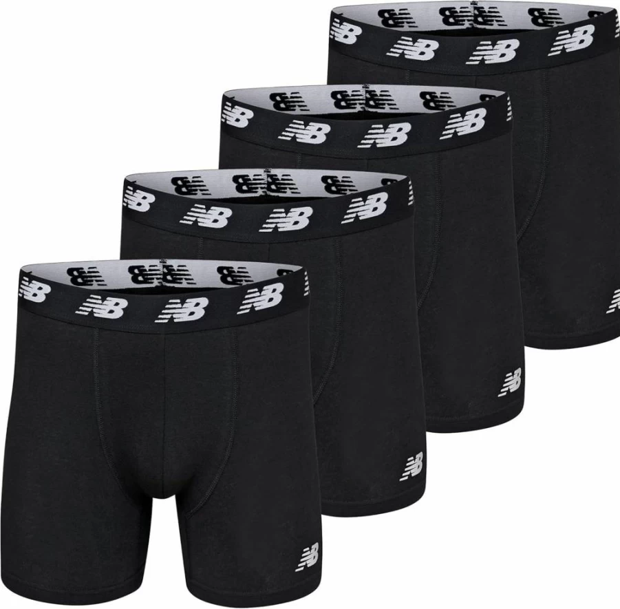 New Balance Men's 5-Inch Cotton Blend Performance Boxer Briefs 4-Pack - Moisture Wicking Underwear for Active Lifestyle