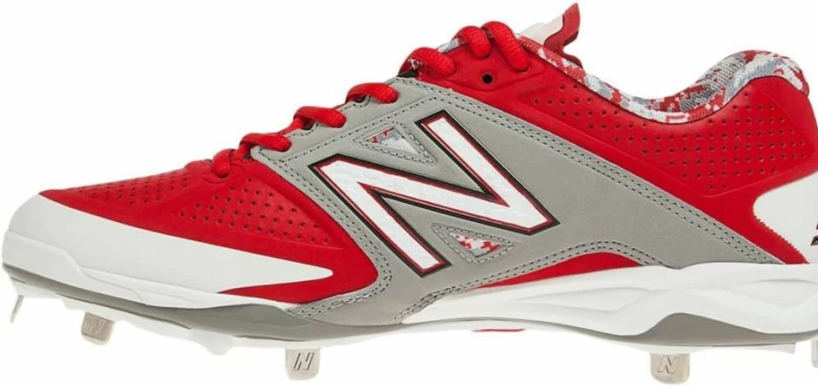 New Balance L4040V2 Low Metal Baseball Cleats for Men - Red/Grey Color, 2E Wide Width, Size 16
