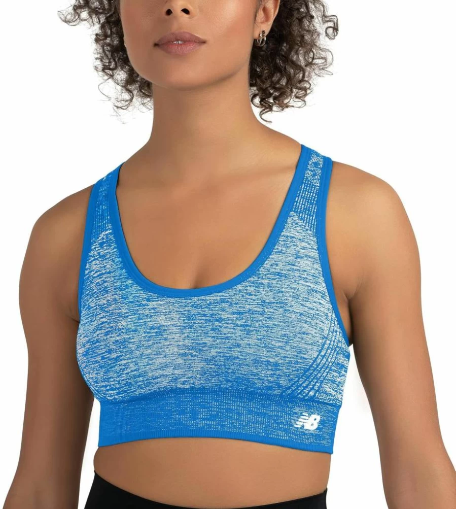 New Balance Women's Medium Impact Racerback Sports Bra - Padded Seamless Yoga Workout Top