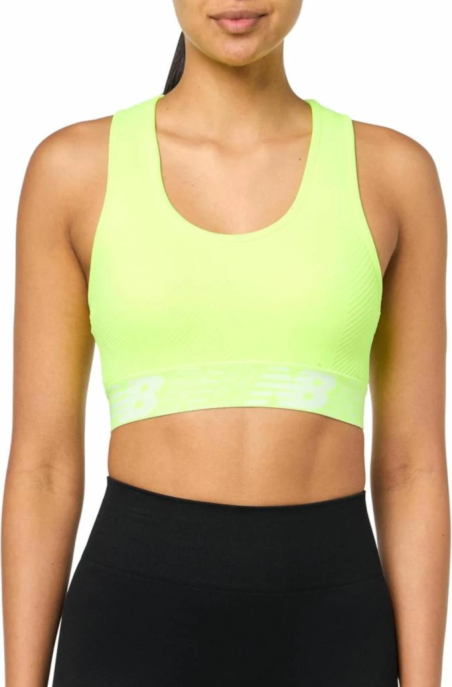 New Balance Women's Seamless Wirefree Racerback Sports Bra with Removable Pads & Logo Bottom Band